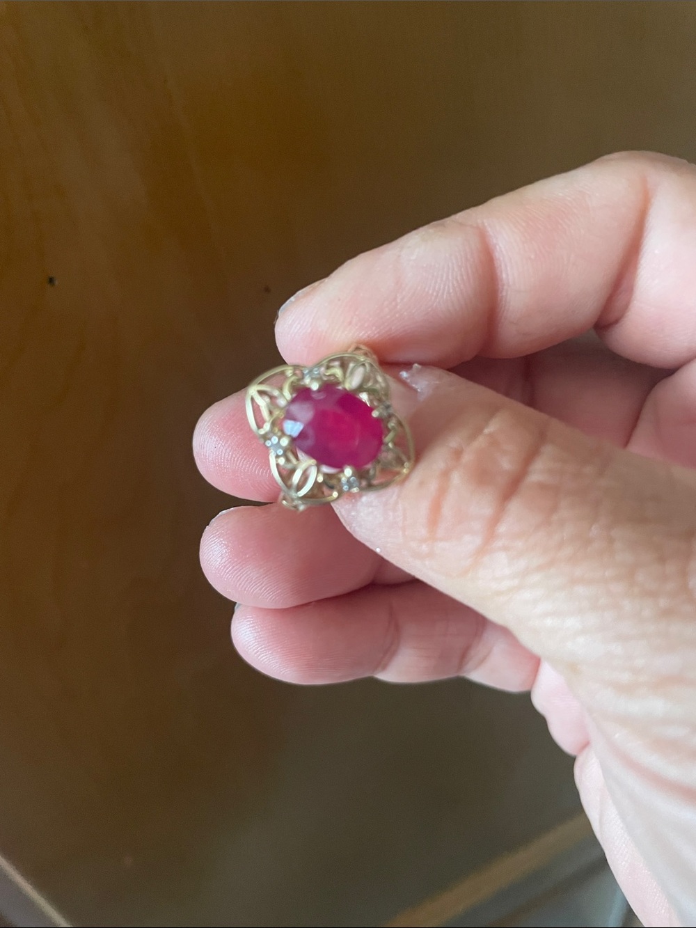 Gold Filigree Ring with Red Stone